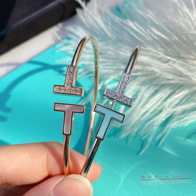 Tiffany飾品 蒂芙尼女士專櫃爆款T Square松石帶鑽雙t手鐲  zgt1669